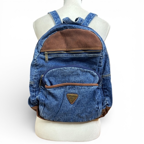Vintage Route 66 Denim Backpack Faux Leather Trim Y2K 90s School Bag Americana main image 9